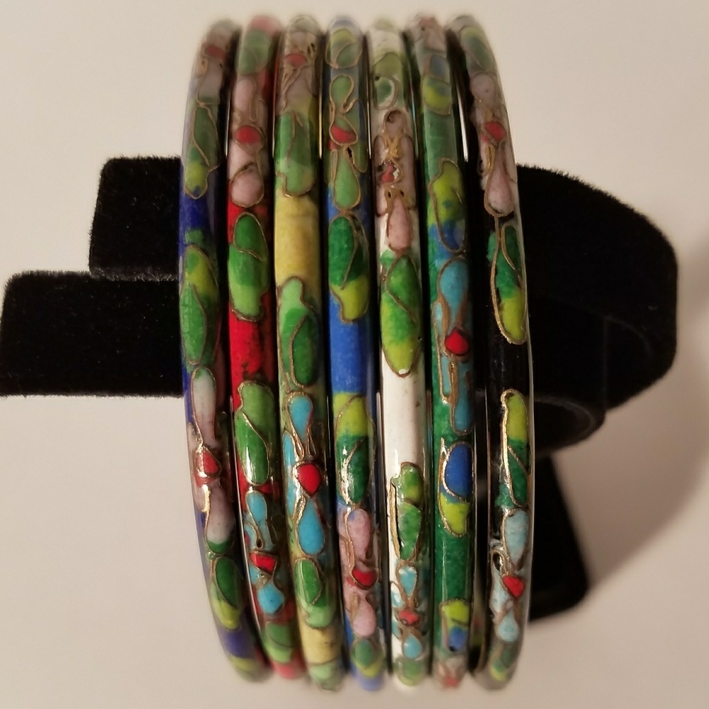 Vintage Multi Colored Cloisonn'e Bangle Bracelets - Picture 1 of 8